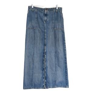 Vintage Polo Ralph Lauren Long Denim Patch Pockets Front Slit Skirt